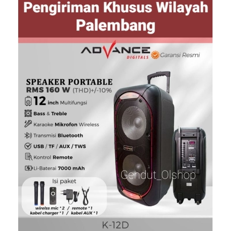 (Khusus Wilayah Kota Palembang) Advance K12D Speaker Portable Meeting 12Inch Free Mic Wireless /ADVA