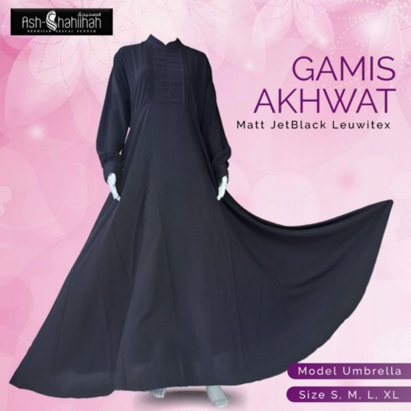 JUBAH GAMIS AKHWAT MUSLIMAH ASH SHAHIHAH jetblack leuwitex hitam