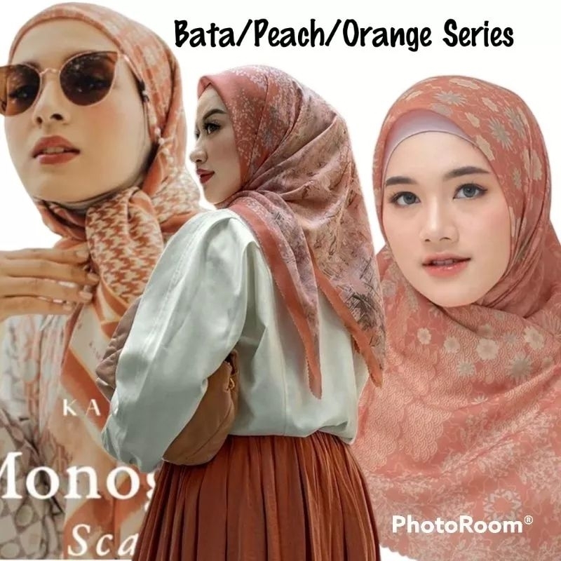 Hijab Segiempat Motif Print Seri Warna Orange/Peach/Salem/Bata