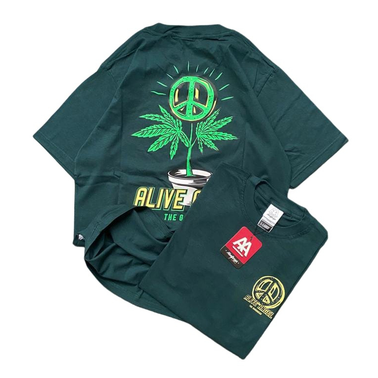 BAJU CLOTHING DISTRO ORIGINAL GRAFITTI STREETWEAR MOTIF SURFING PEACE GREEN COTTON 30S KAOS ORI PRIA