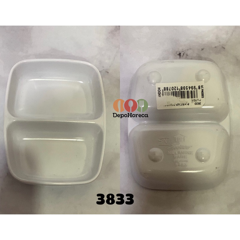 HOOVER PUTIH Piring kecap saos / Sauce Double Dish Sekat melamine 3833