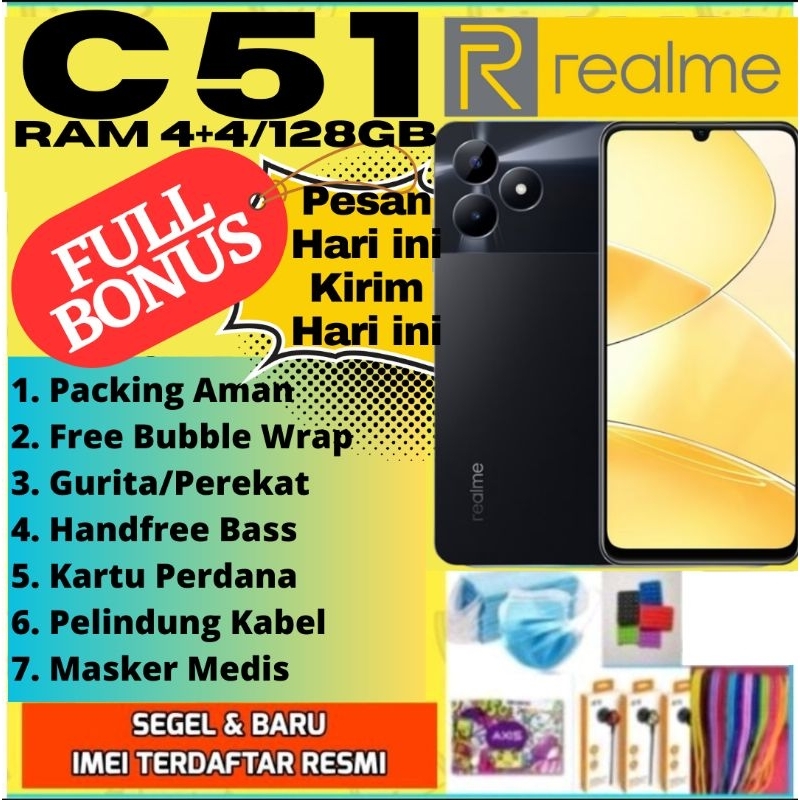 REALME C51 RAM 4+4/128 , HP REALME C51 Ram 4+4/128 , hp terbaru realme ram 4/128 , realme 4/128 , DIJAMIN 100% ORIGINAL BARU SEGEL DAN BERGARANSI RESMI.