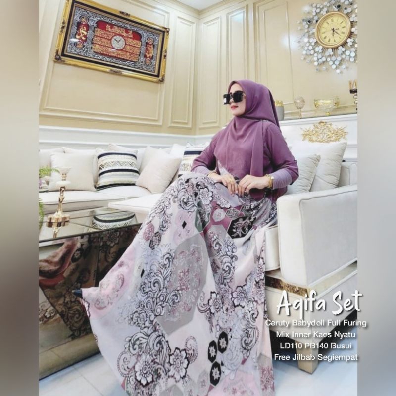 READY - AQIFA SET By SAVNA | GAMIS SET HIJAB CERUTY MOTIF KEKINIAN