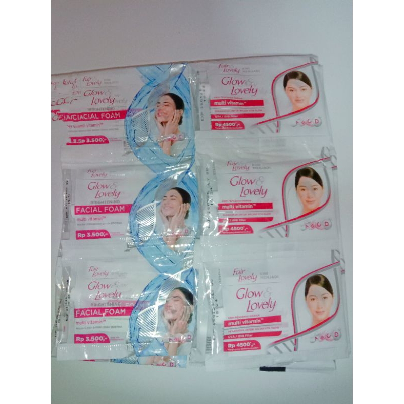 Fair And Lovely Glow Lovely Cream Sachet isi 12 Sachet dan Fair And Lovely Glow Lovely Facial Foam S