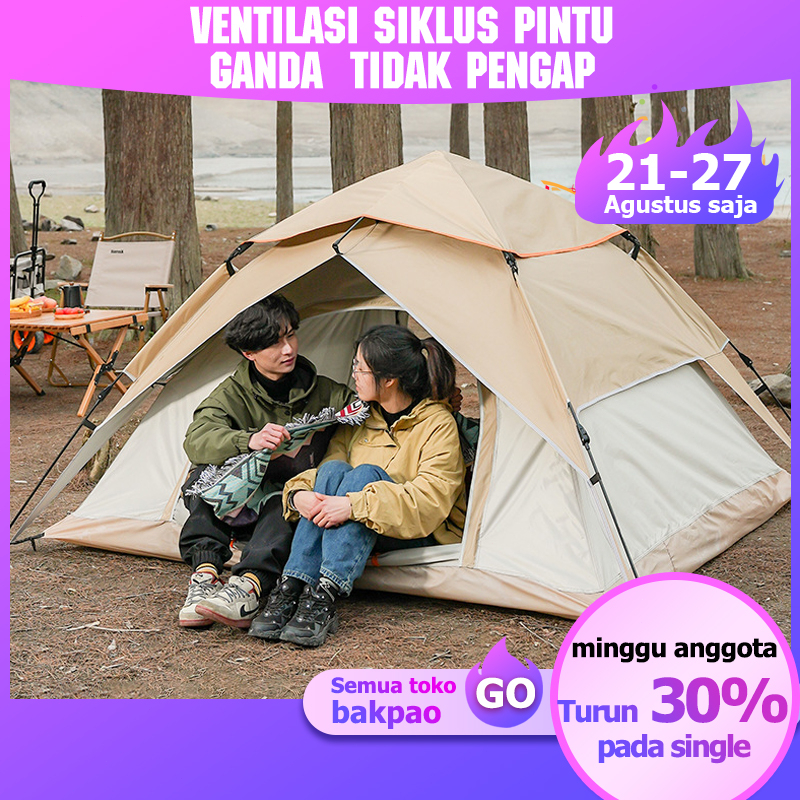 tenda camping 3/4 orang doubel layar tenda otomatis tenda double layer Tenda kemah tenda double laye