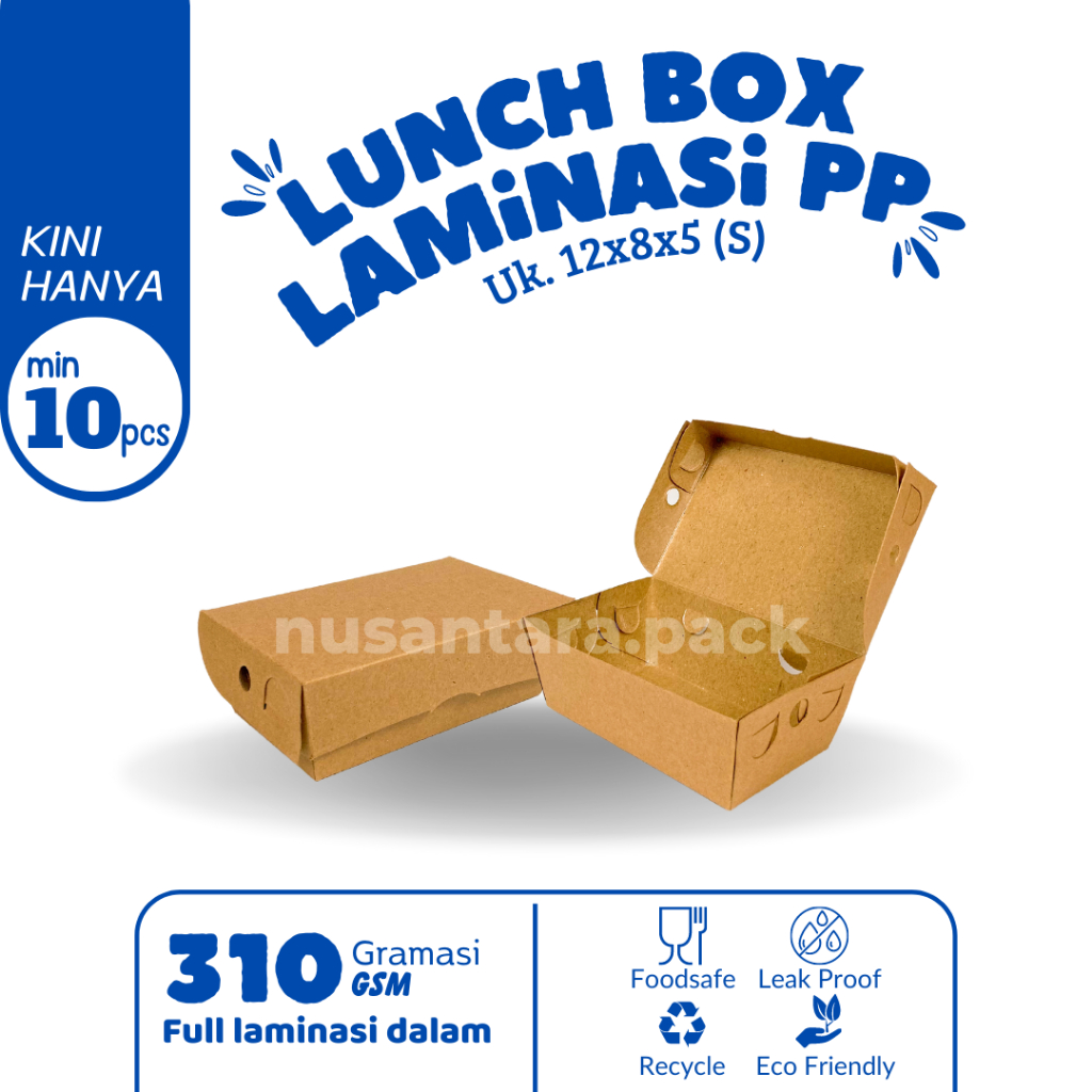 Paper Lunch Box Kraft Kotak Nasi Rice Box Kentang Dimsum Laminasi Size S 12x7x5