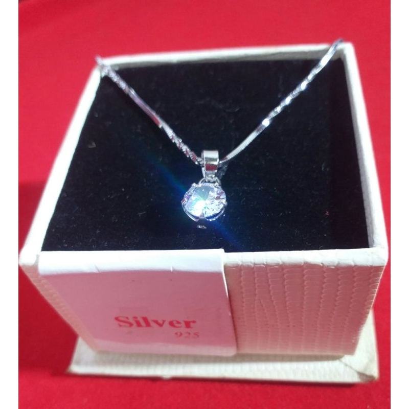 KALUNG SET LIONTIN SILVER 925[]PERAK ASLI LAPIS EMAS PUTIH