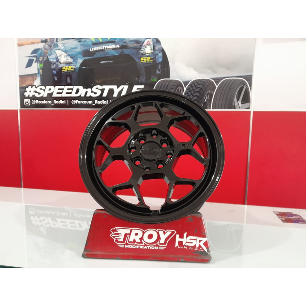 Velg Racing Hitam Glossy Ring 15 HSR GRY JT237 R15 Jazz,Brio,Avanza,Yaris,Xenia,Vios dll