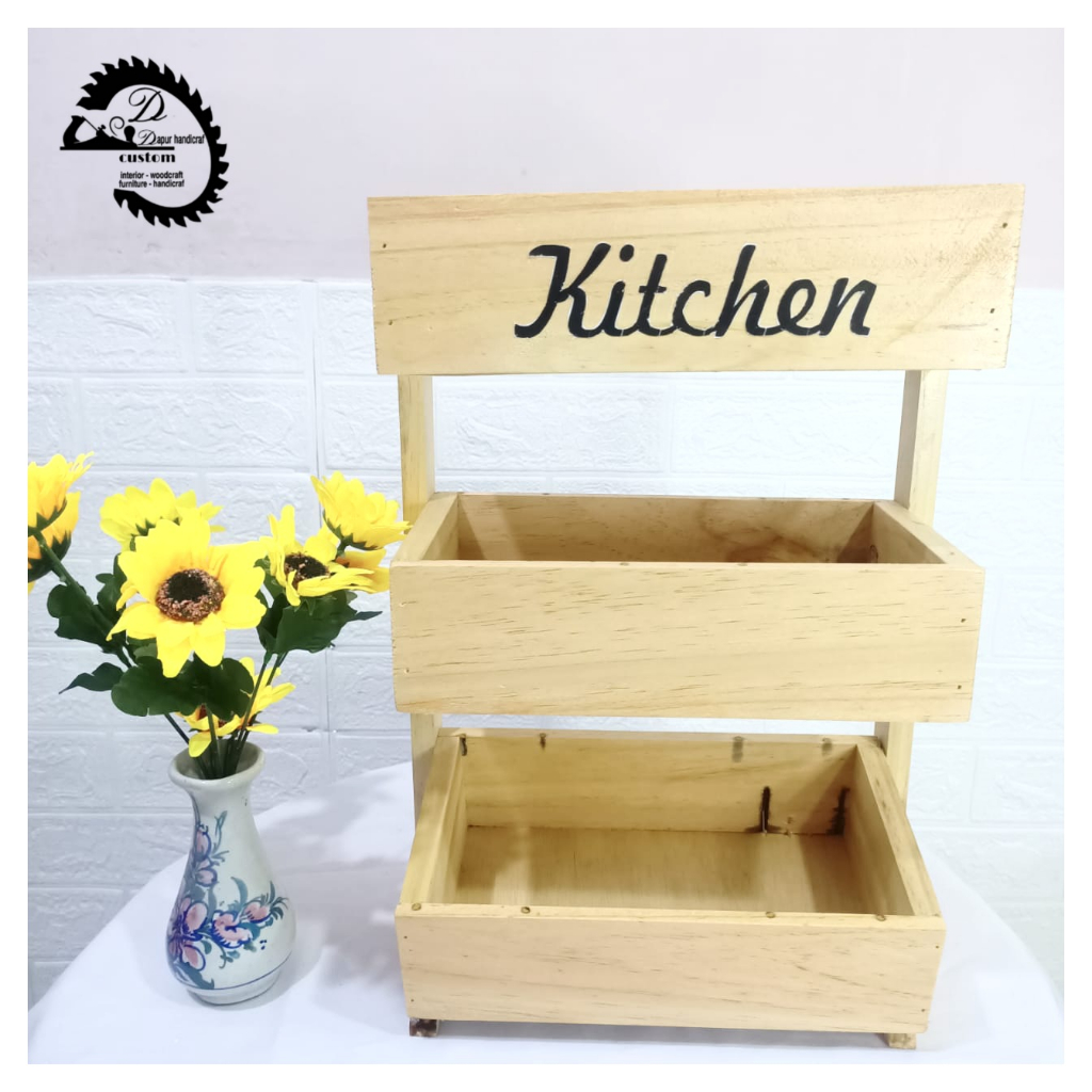 Rak Bawang 3 Susun Kayu  Gratis Stiker Bumbu Dapur Unik  Fernis