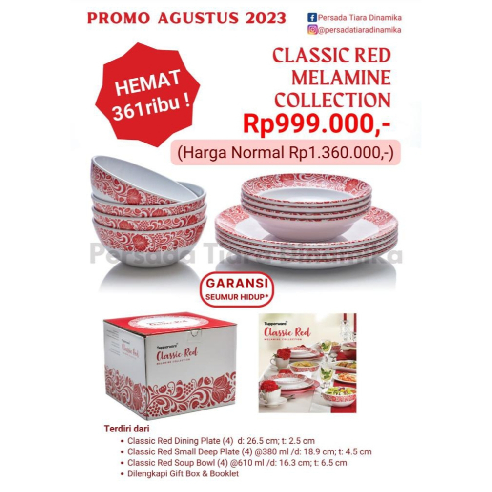 TUPPERWARE CLASSIC RED MELAMINE COLLECTION SET - EDISI MANGKOK DAN PIRING