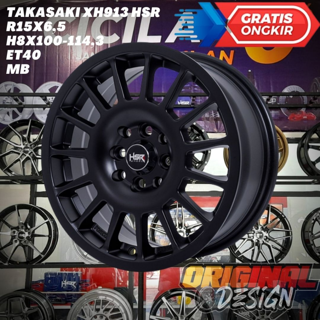 Velg Mobil Ring 15 HSR TAKASAKI R15 Lebar 6,5 Lobang 4 Et40 Black/Hitam