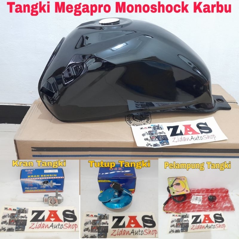 Tangki Megapro monoshock Karbu kondisi BARU warna hitam Tengki Motor Mega Pro Mono Shock Sok Skok Mo