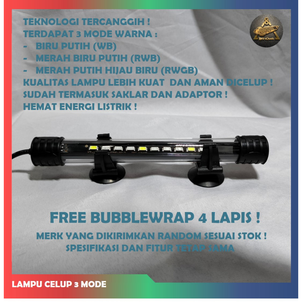 LAMPU CELUP 3 MODE LED AQUARIUM T4 X3 LAMPU AQUASCAPE T4 UKURAN 20-60CM FREE PACKING BUBBLEWRAP TEBA