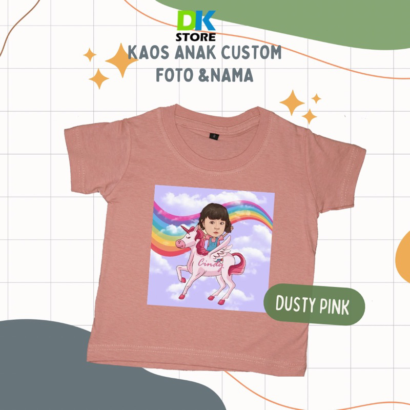 kaos anak custom foto dan nama jadi kartun