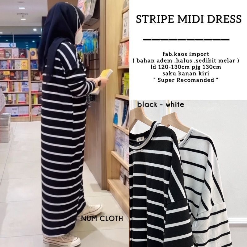 Alisha Basic Stripes Dress Motif Salur Spandek Import / Gamis Salur / Gamis Kaos / Dress Salur / Gam