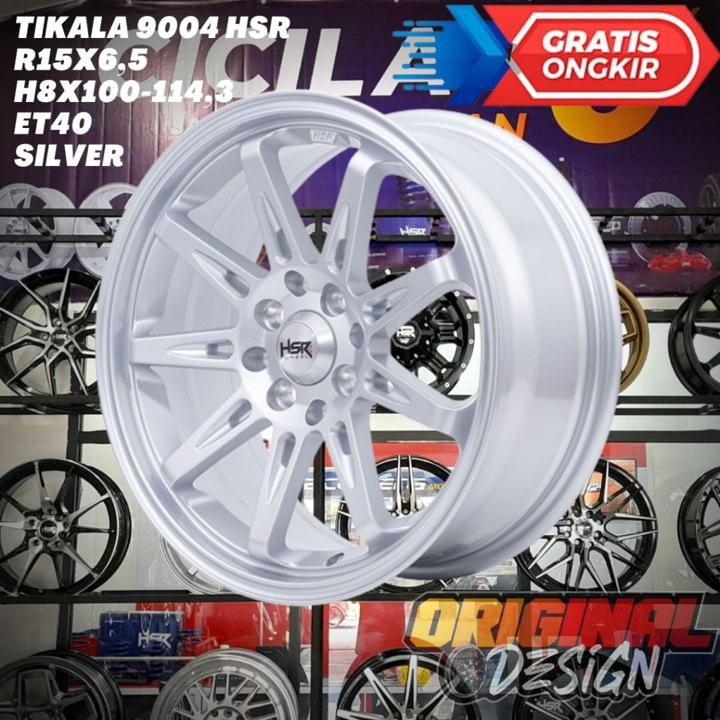 Velg Mobil Racing Ring 15 HSR Tikala R15 Lebar 6,5 Lobang 4 Et40 Silver