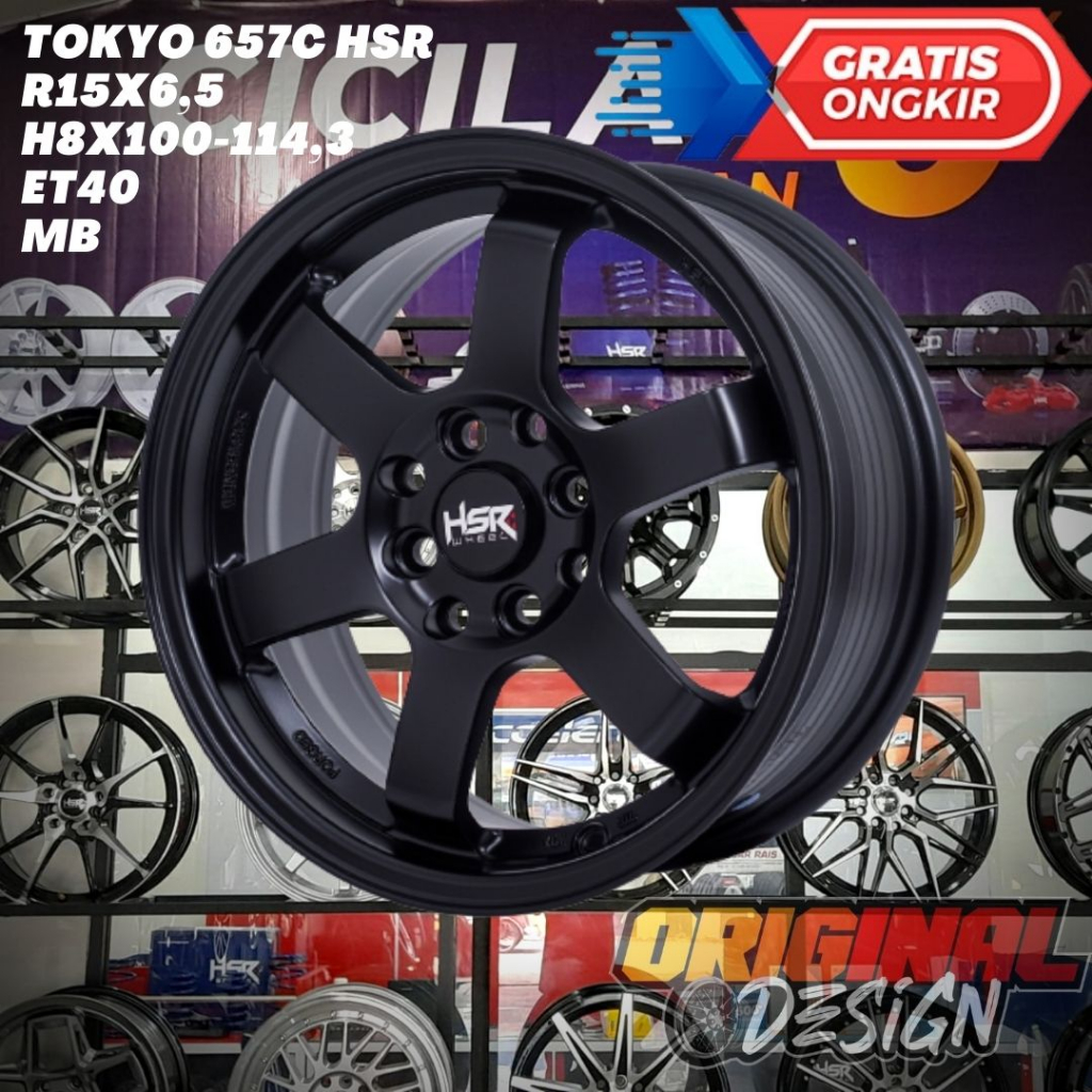 Velg Mobil Ring 15 Te37 HSR TOKYO R15 Lebar 6,5 Lobang 4 ET40 BLACK
