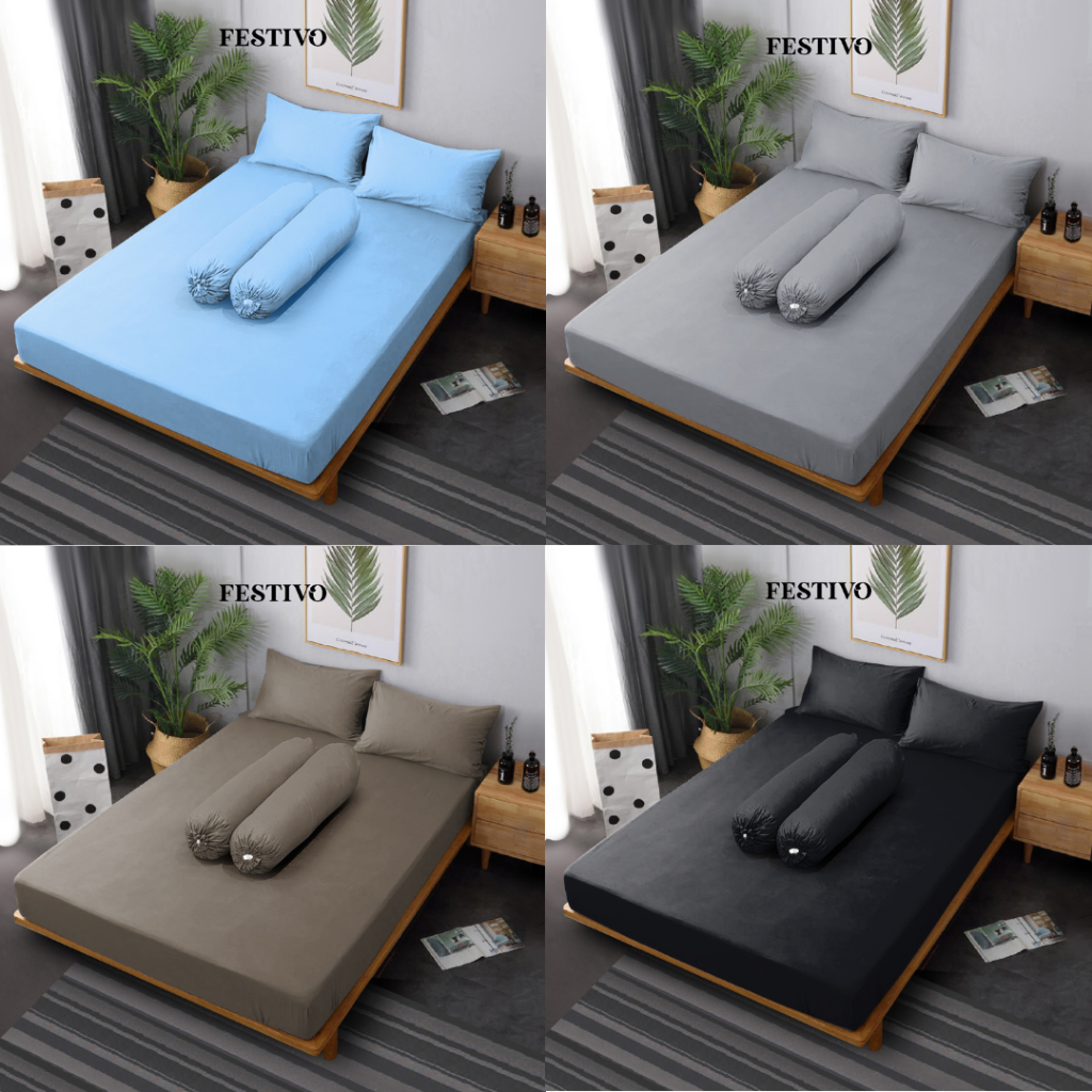 Sprei Set Festivo Ukuran 160x200 dan 180x200 Warna Polos Tinggi 25cm - Sandy Collection
