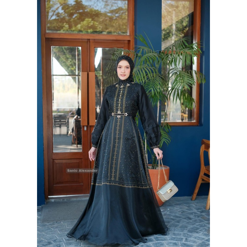 GHINA DRESS BY SANIC ALEXANDER ,GAUN PESTA PREMIUM HITAM ELEGANT