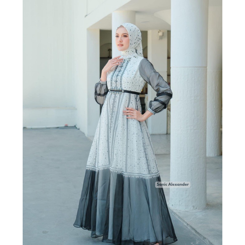 GHINA DRESS BY SANIC ALEXANDER GAUN/GAMIS PESTA MUSLIMAH PUTIH PREMIUM