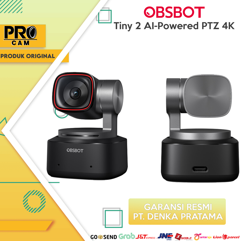 OBSBOT Tiny 2-PTZ Webcam AI-Powered 4K Hitam