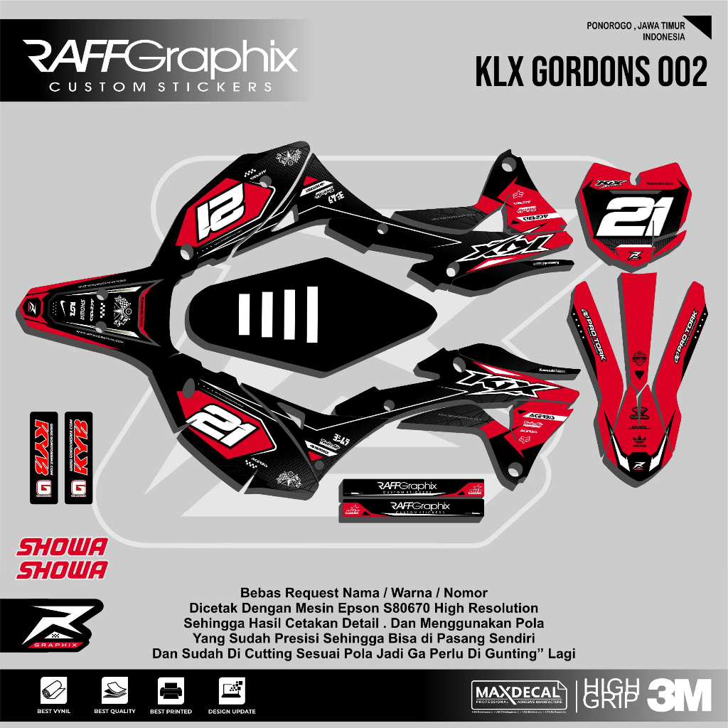 DECAL KLX GORDONS / DECAL STICKER KLX GORDON /CUSTOM DECAL KLX 150