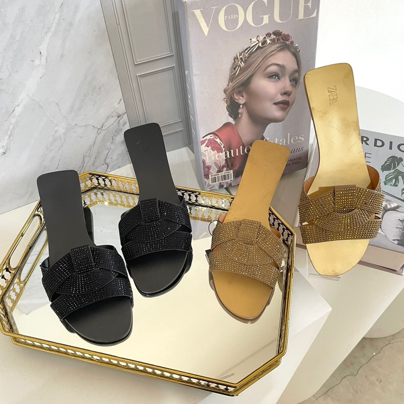 Glitter flip flop sandals by Zara import high quality fashion shoes sandal tali wanita kantor kerja 