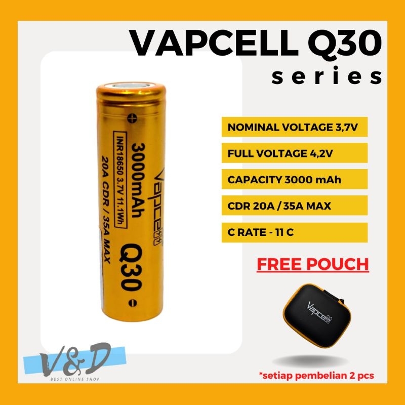 Baterai 18650 Vapcell Q30 Original / Baterai 18650 3000 mAh 35A