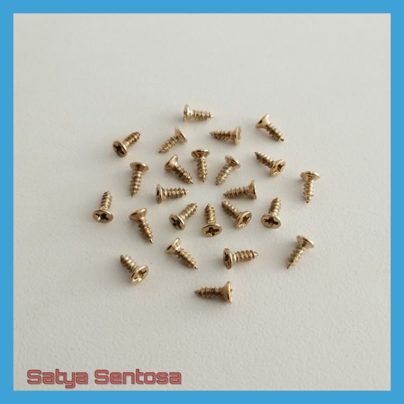 Sekrup Mini Kuning Gold 4 x 6 mm / Sekrup Mini Kecil Kuning 6 mm (100 pcs)