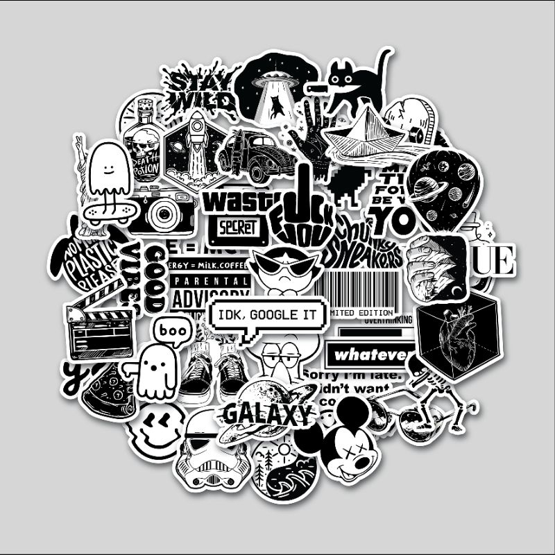 

STIKER PACK BLACK & WHITE | STIKER TUMBLER LAPTOP KOPER HELM