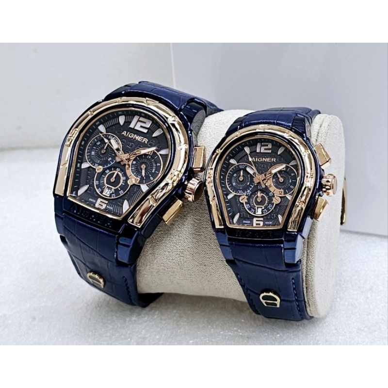 Jam Tangan Aigner LB 5127 couple pasangan Crono Tggl Aktif Tali kulit waterproof