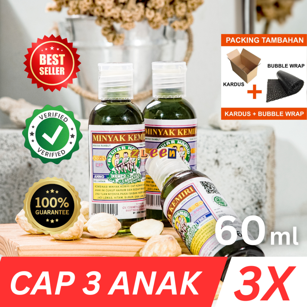 [3 PCS] Minyak Kemiri Cap 3 Anak CKI Asli Minyak Rambut Cap Tiga Anak Original 60 ml