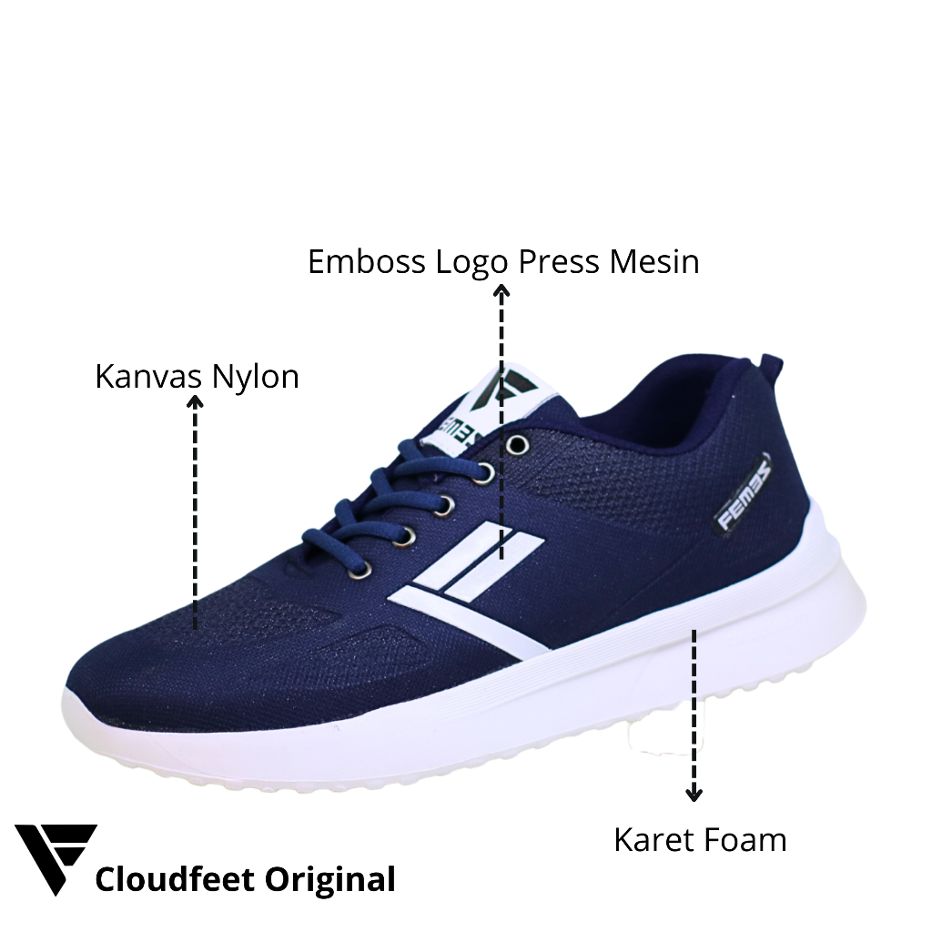 Femez Cloudfeet Original Sepatu Sneakers Pria 44-48 Jumbo Bigsize Biru Navy Putih
