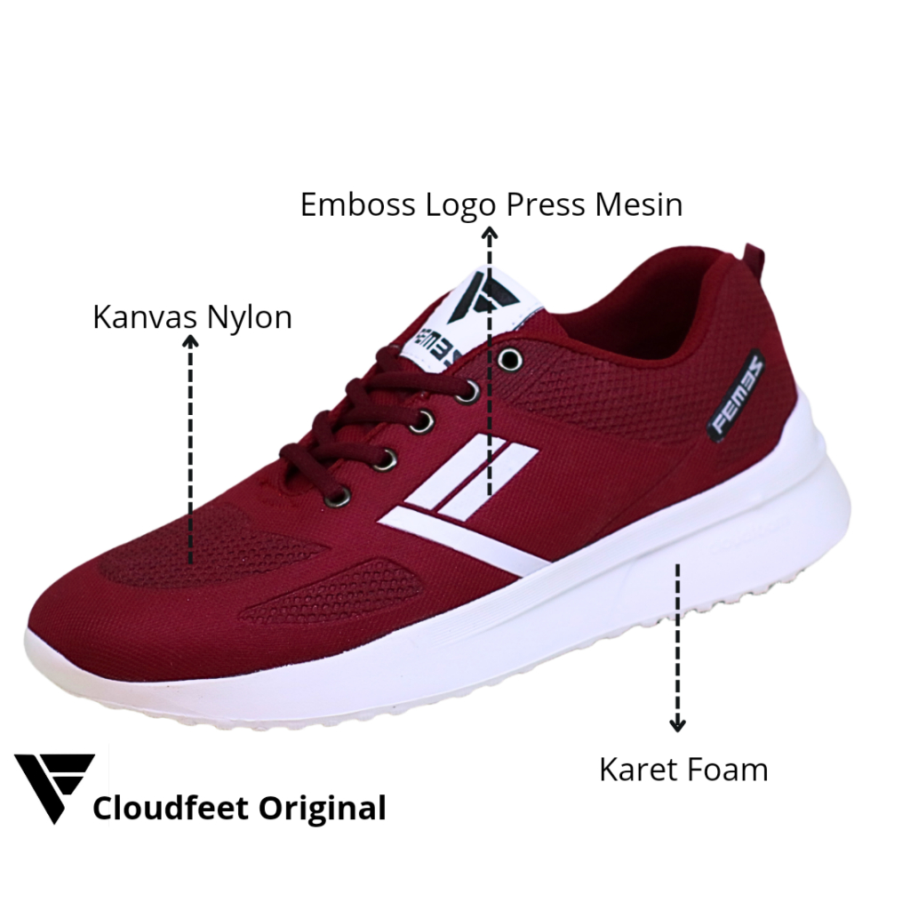 Femez Cloudfeet Original Sepatu Sneakers Pria 44-48 Jumbo Big size Merah Maroon Putih