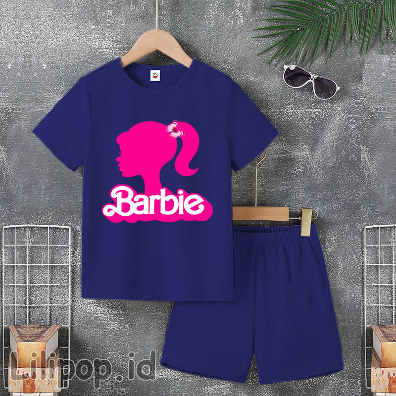 Baju Anak Stelan Cewek Usia 4-10 Tahun BARBIE PINK 3/4 Cowok Cewek  Celana Pendek HariaN BARBIE PINK