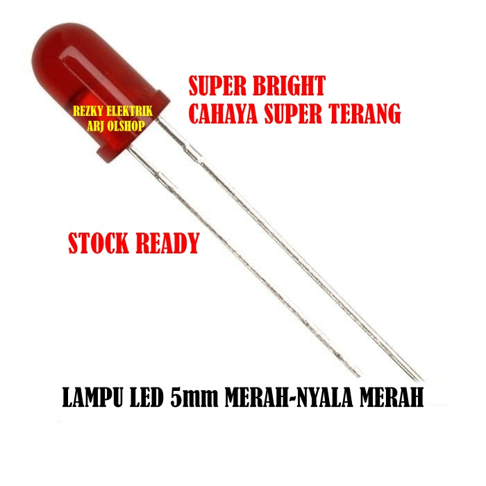 LED 5mm SUPER BRIGHT RED MERAH DIFFUSED/ LED 5mm MERAH/ LED MERAH 5mm/ Lampu LED 5mm MERAH