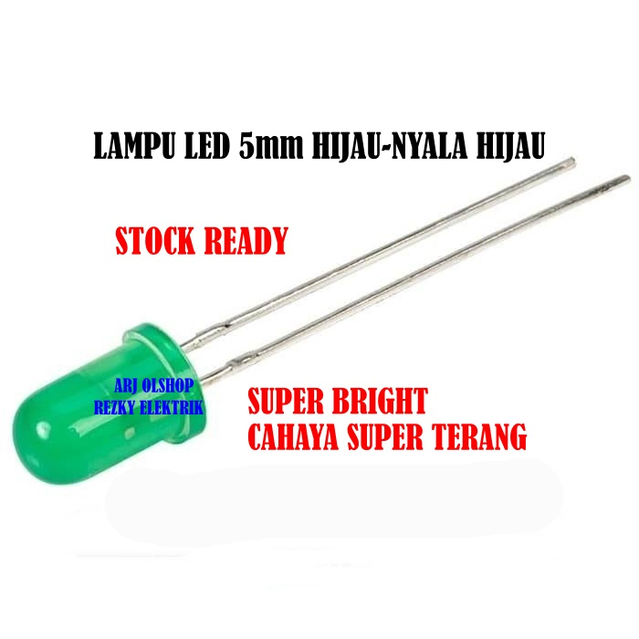 LED 5mm SUPER BRIGHT GREEN HIJAU DIFFUSED/ LED 5mm HIJAU/ LED HIJAU 5mm/ Lampu LED 5mm HIJAU