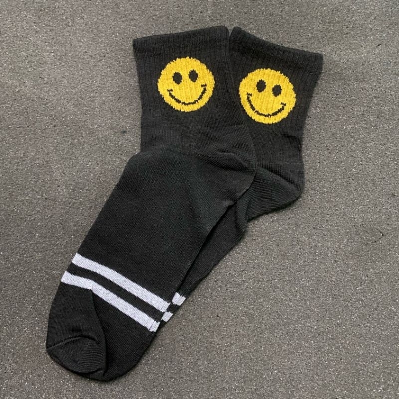 Kaos kaki Old School Pendek 3/4 Dewasa Unisex Keren Premium Distro-Hitam smile