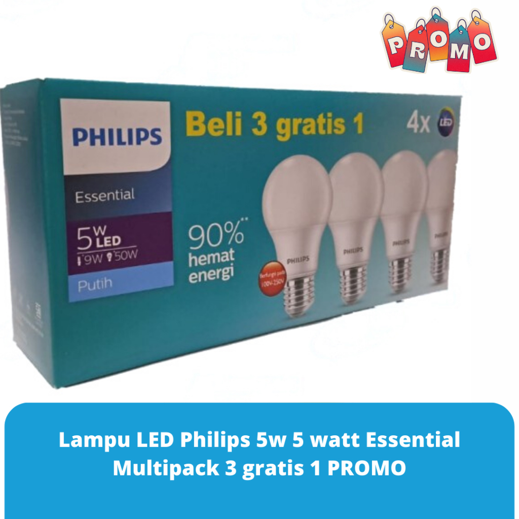 Lampu LED Philips 5w 5 watt Essential Multipack 3 gratis 1 PROMO