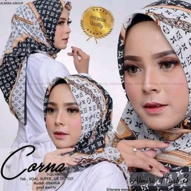 JILBAB SEGI EMPAT VOAL PREMIUM MOTIF LV PUTIH LASERCUT HIJAB TREN