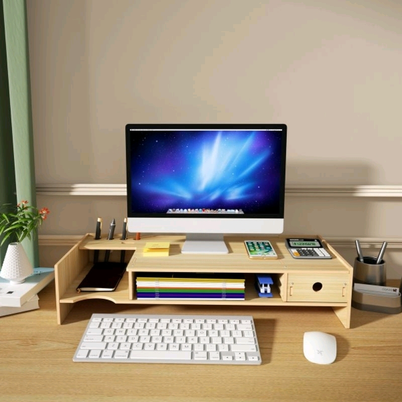 PROMO  Laptop Stand Meja Monitor Rak Peninggi PC Komputer Riser Dengan Laci Stationery Desk Organize
