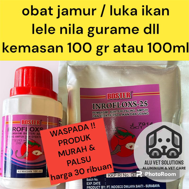 boster inrofloks 25 serbuk cair obat  jamur ikan udang lele nila ikan gurame bakteri white spot