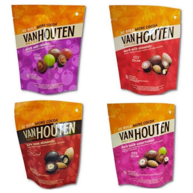 

Van houten dark milk raisins / assortment / almonds / cocoa almonds pouch 40 gram