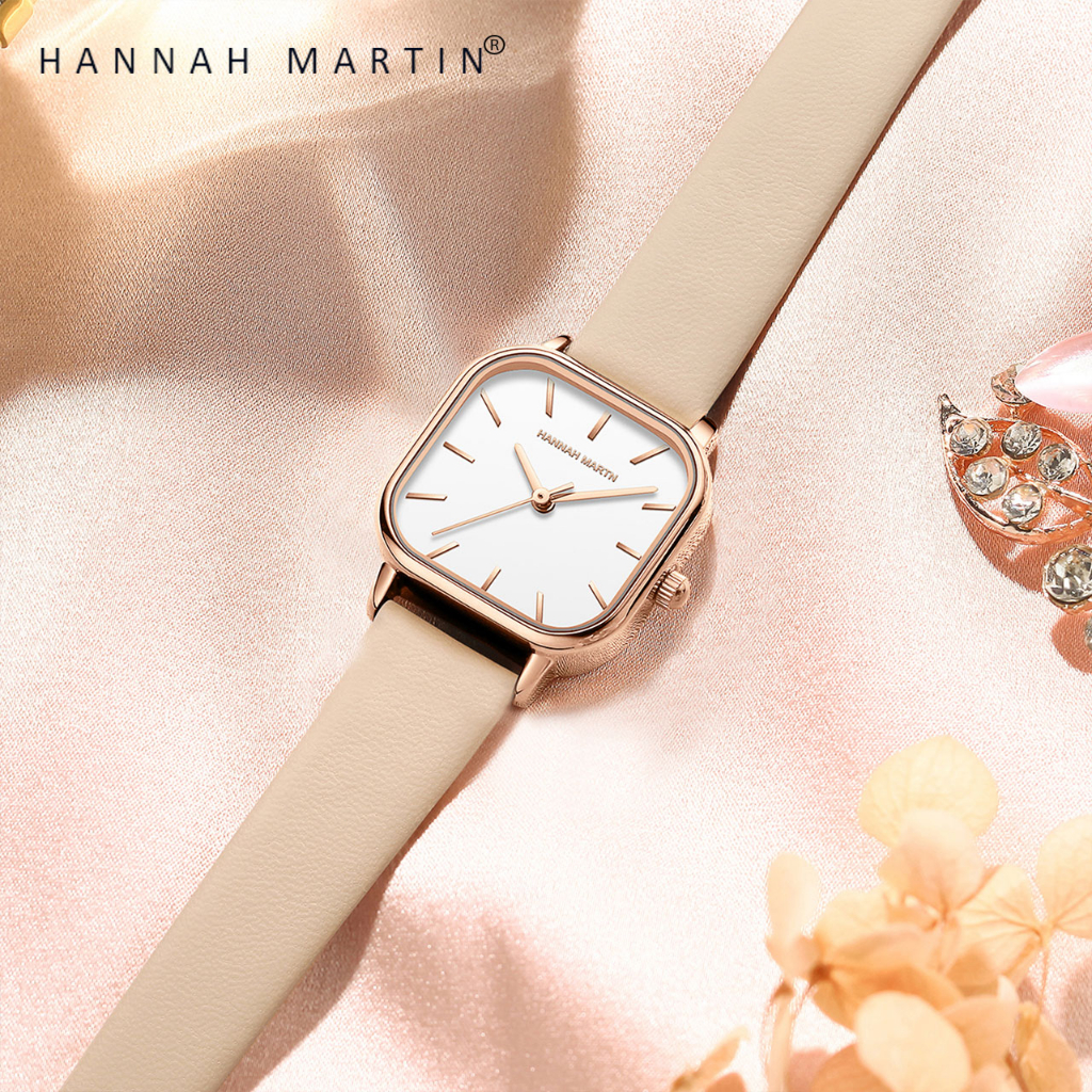 HANNAH MARTIN Jam Tangan Wanita 100% Original Klasik Mode Display Kuarsa Santai Jam Tali Kulit Tahan Air Jam Tangan Cewek 1591-3