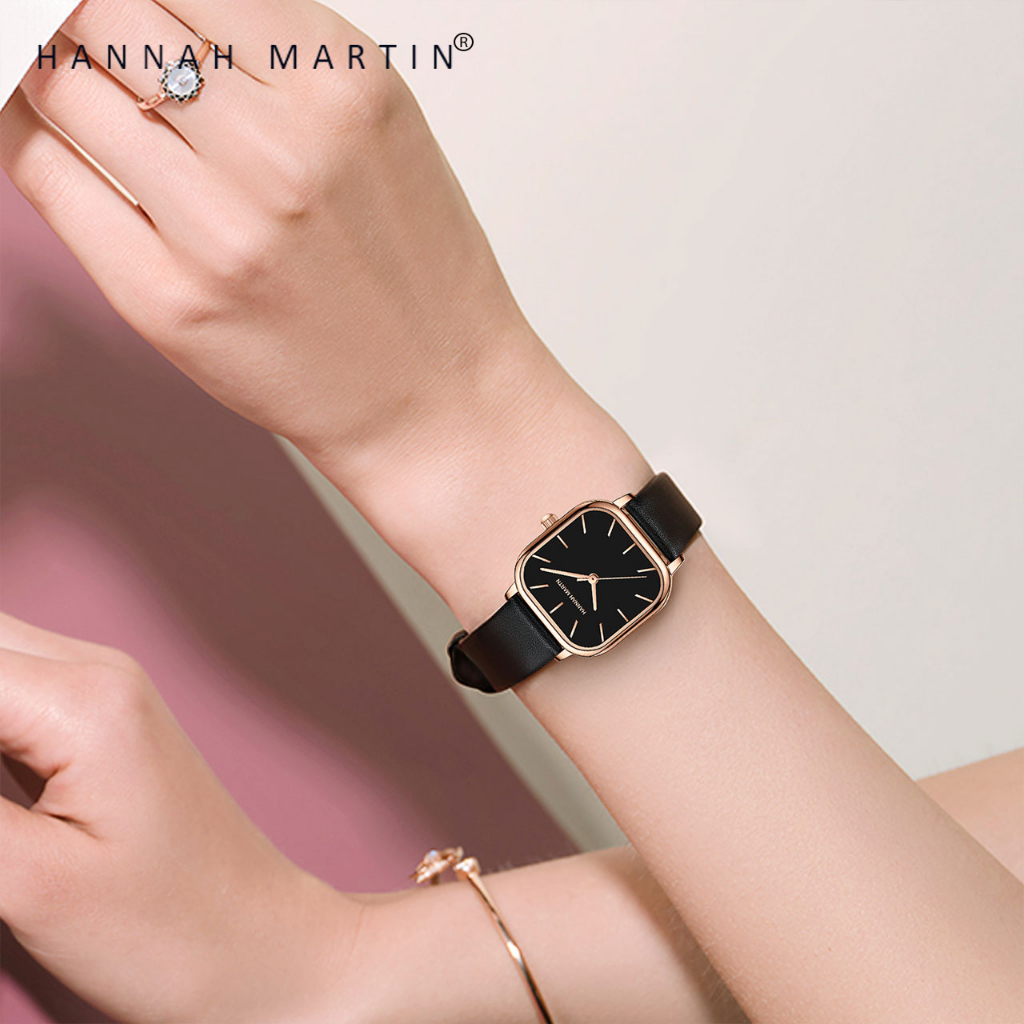 HANNAH MARTIN Jam Tangan Wanita 100% Original Klasik Mode Display Kuarsa Santai Jam Tali Kulit Tahan Air Jam Tangan Cewek 1591-4