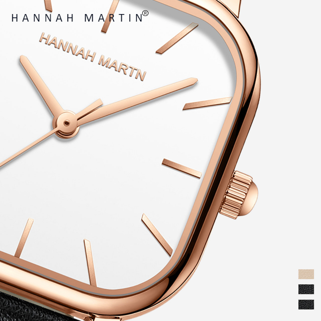 HANNAH MARTIN Jam Tangan Wanita 100% Original Klasik Mode Display Kuarsa Santai Jam Tali Kulit Tahan Air Jam Tangan Cewek 1591-2