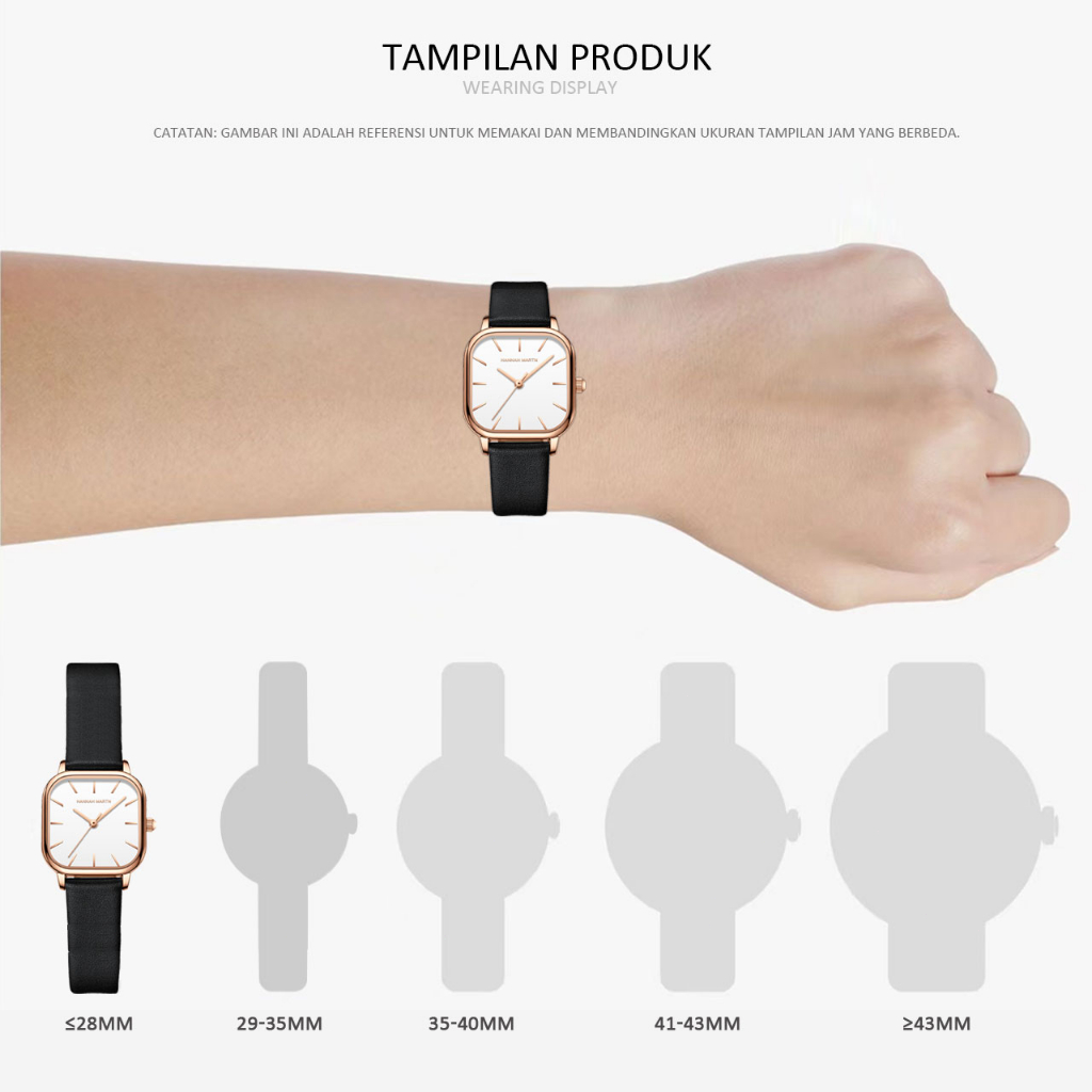 HANNAH MARTIN Jam Tangan Wanita 100% Original Klasik Mode Display Kuarsa Santai Jam Tali Kulit Tahan Air Jam Tangan Cewek 1591-7