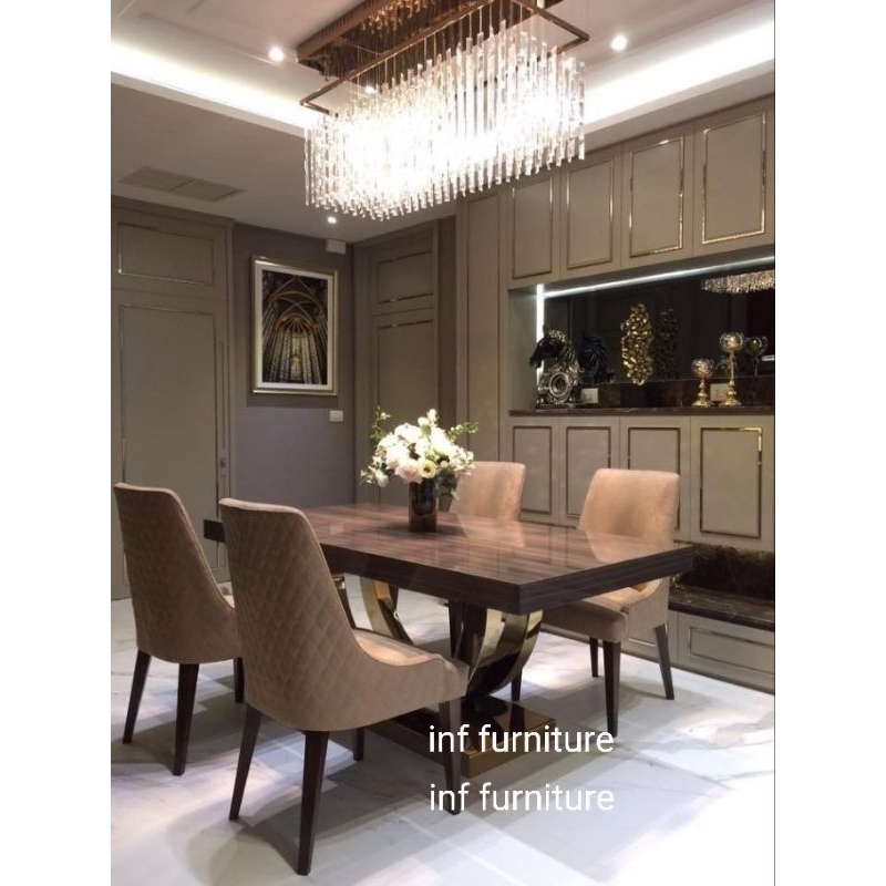 meja makan stainless meja makan marmer mewah premium set 4 kursi