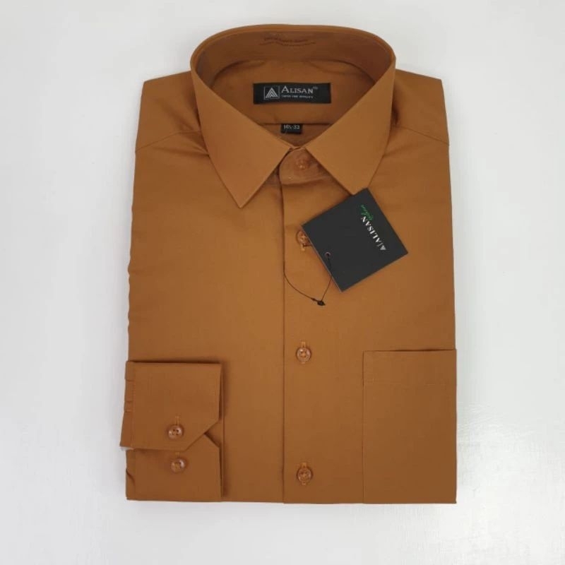 Kemeja Alisan Coklat C7 / Kuning Kunyit Polos Lengan Panjang