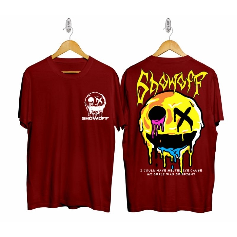 Baju Kaos Smile Pria Distro Lengan Pendek Meleleh Merah Hitam Terbaru / Kaos Emot Smile Pria / Bajuu